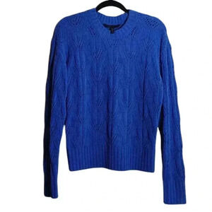 BCBGMAXAZRIA Women's Chenille Pointelle Blue Electric Sweater Size Xsmall
